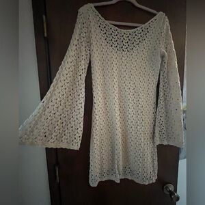 FREE PEOPLE Cream Crochet lined Bell Sleeve Dress Tunic Large